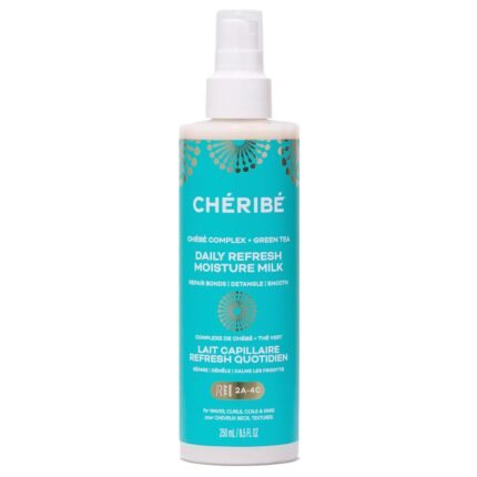 Cheribe Daily Refresh Moisture Milk with 100% Chebe Complex + Green Tea & Vitamin E, Anti Frizz & Detangling Leave-In Spray For All Hair Textures 2A-4C & Porosities, Sulfate Free, 8.5 fl oz
